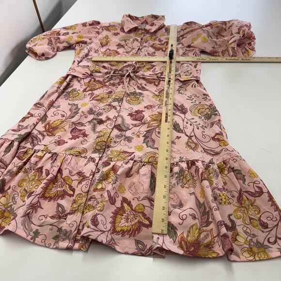 Yakira Bella Dress Womens XS Pink Allie Floral Belted Ruffle Hem Puff Sleeve - Picture 7 of 7